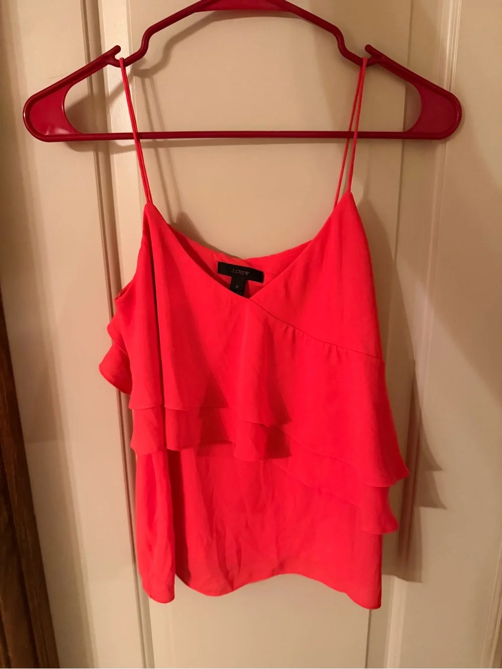 J. Crew salmon coral Layered Ruffle Spaghetti Strap blouse top women’s size 0